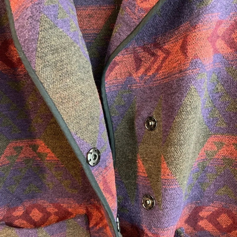 Wool Blend Purple & Brown Aztec Print Poncho Sweater - Picture 4 of 6